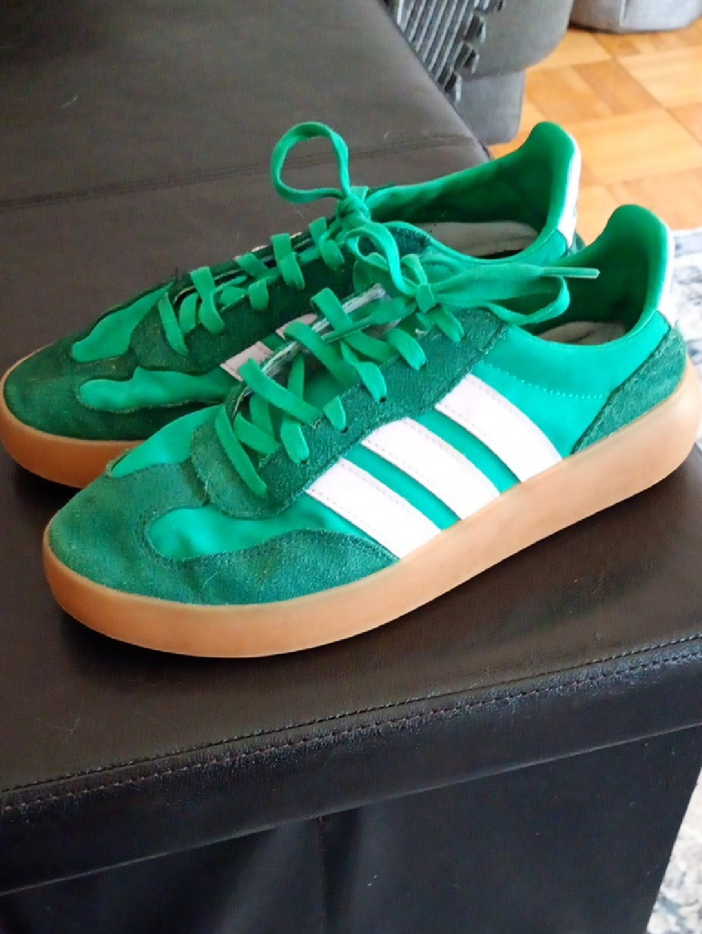 adidas Green Suede & Nylon Sneakers with White Stripes and Gum Sole